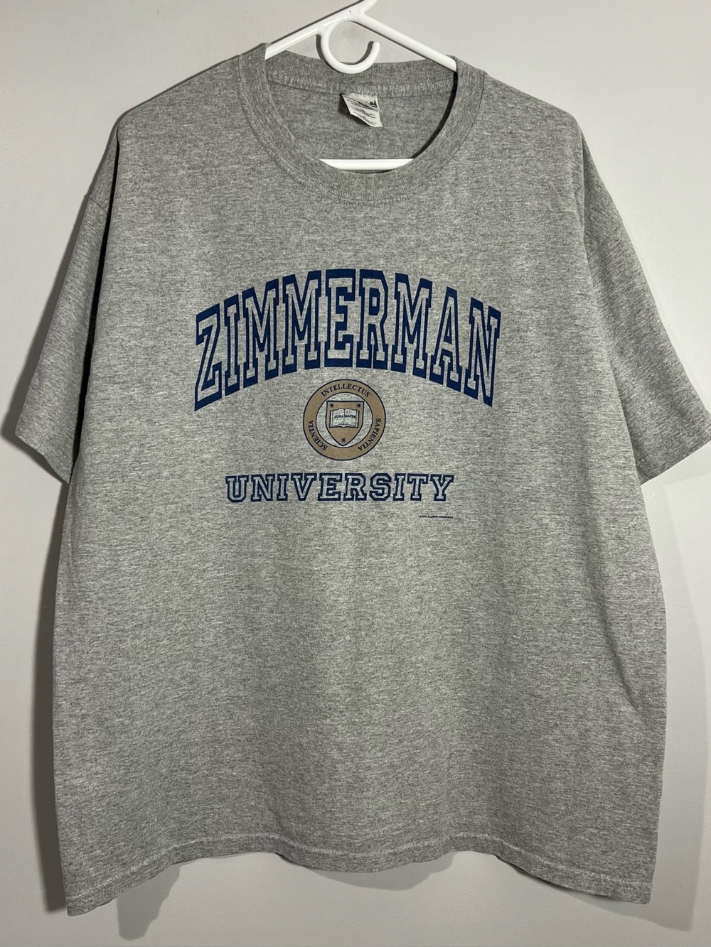 Vintage Gildan Zimmerman University Gray Blue Short Sleeve T-Shirt Adult XL